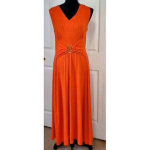 Liz Lange Maternity Womens M Orange Sleeveless V-Neck Stretchy Maternity Dress